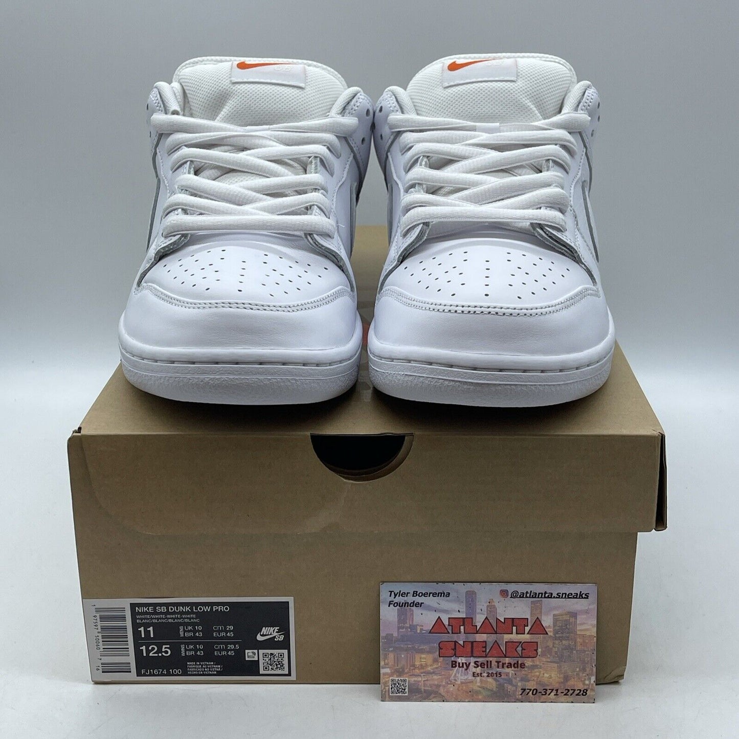 Size 11 - Nike SB Dunk Low Pro Triple White Orange Leather (FJ1674-100)