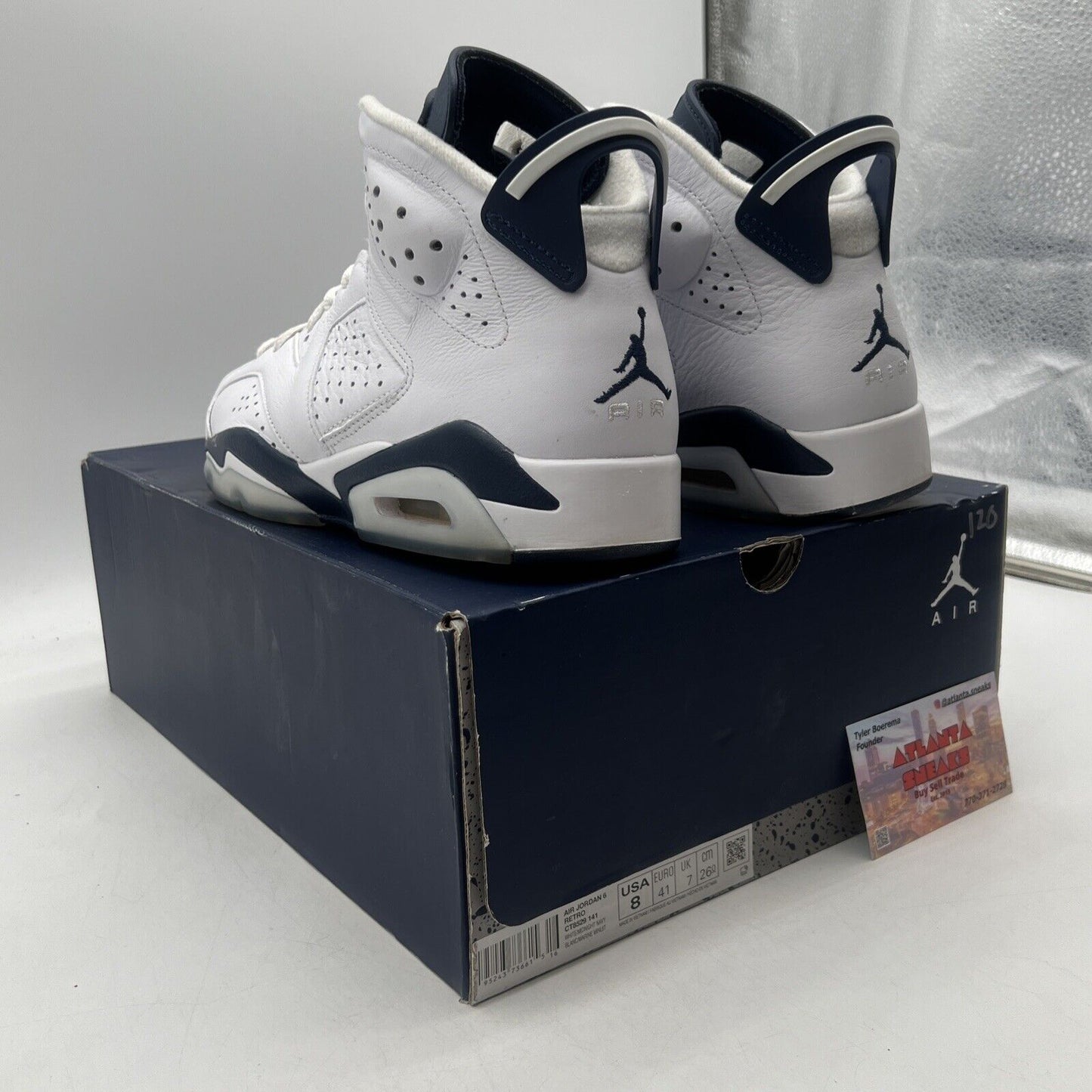 Size 8 - Jordan 6 Retro Midnight Navy White Leather (CT8529-141)