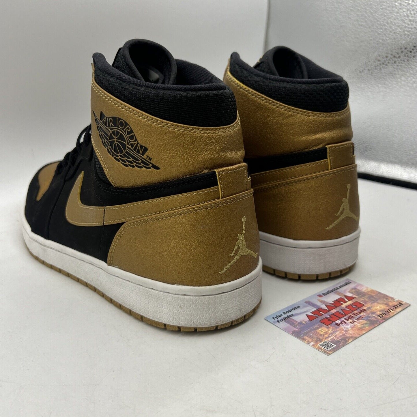 Size 14 - Air Jordan 1 Retro High Melo Black Gold White Suede (332550-026)