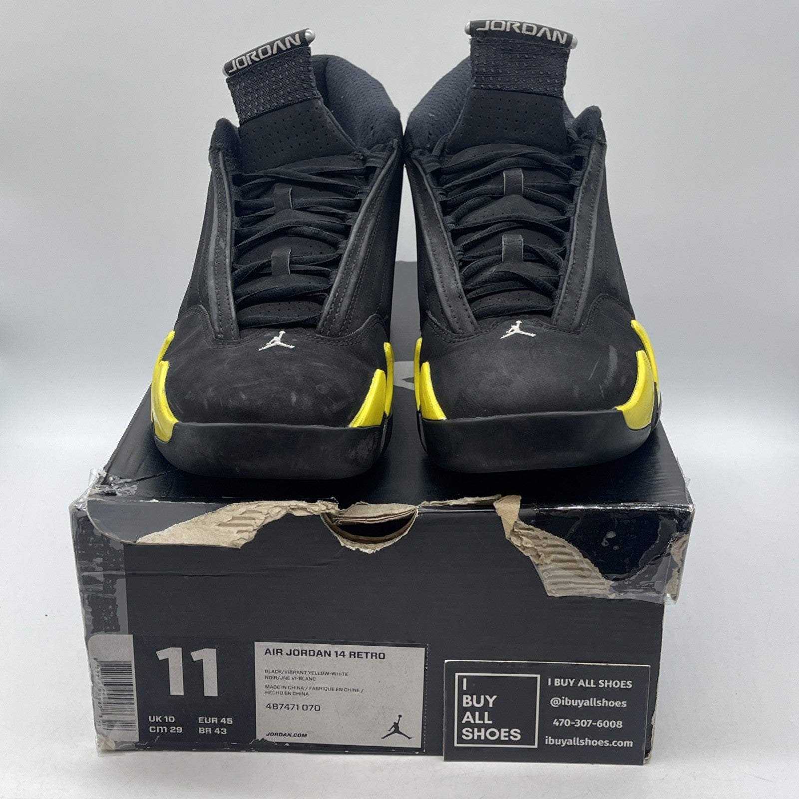 Size 11 - Air Jordan 14 Retro Thunder Black Yellow Suede (487471-070)