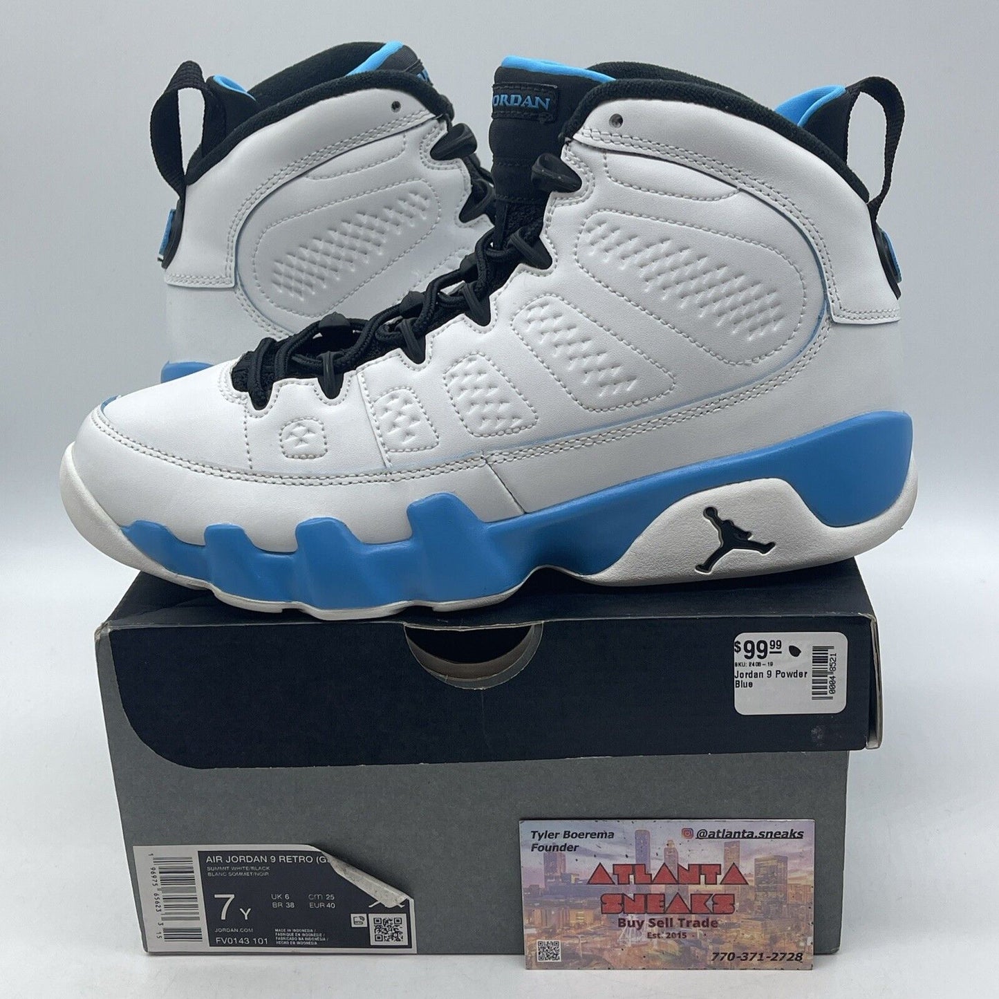 Size 7Y - Air Jordan 9 Retro GS Summit White Black Powder Blue  (FV0143-101)