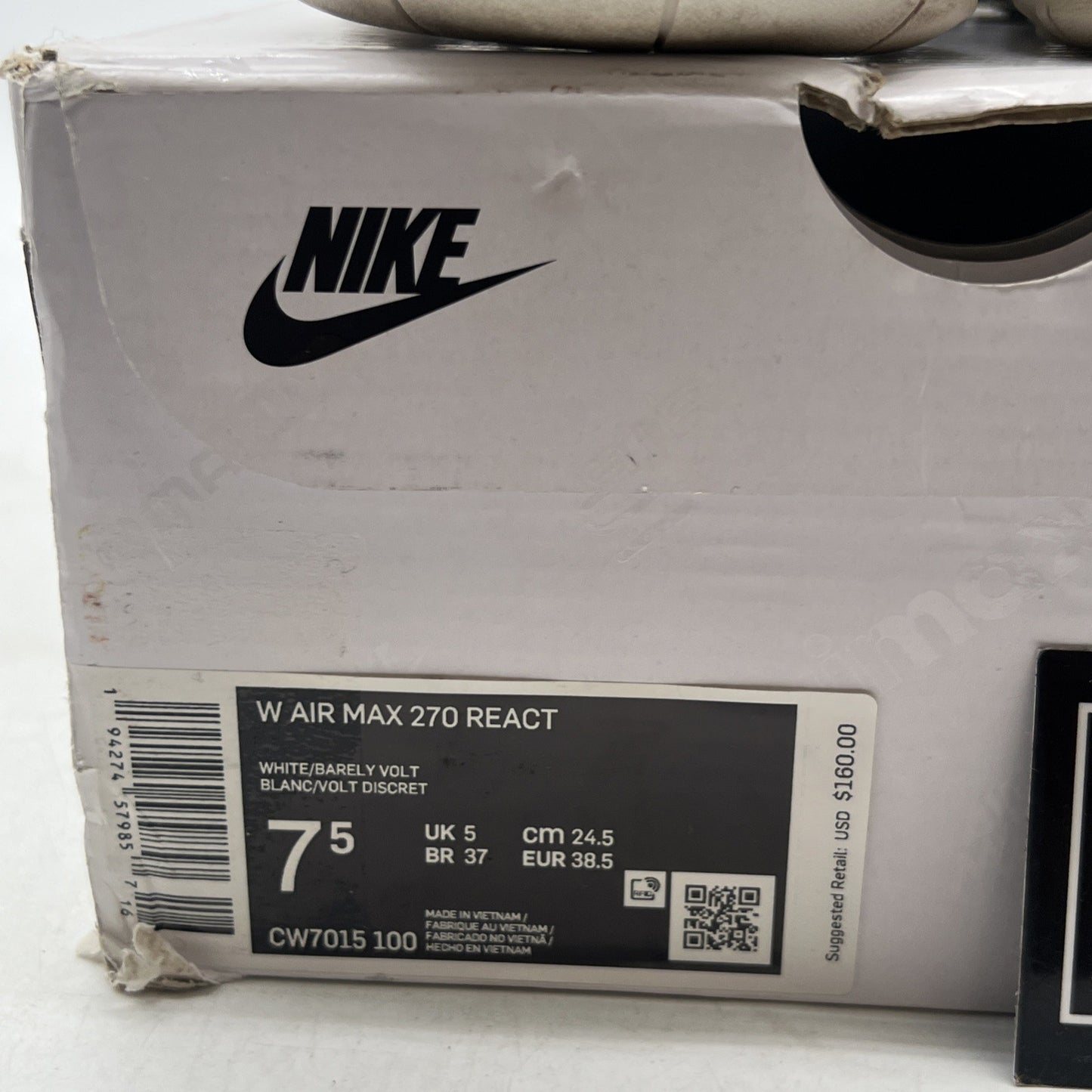 Size 7.5 - Nike Air Max 270 React Pastel W (CW7015-100)