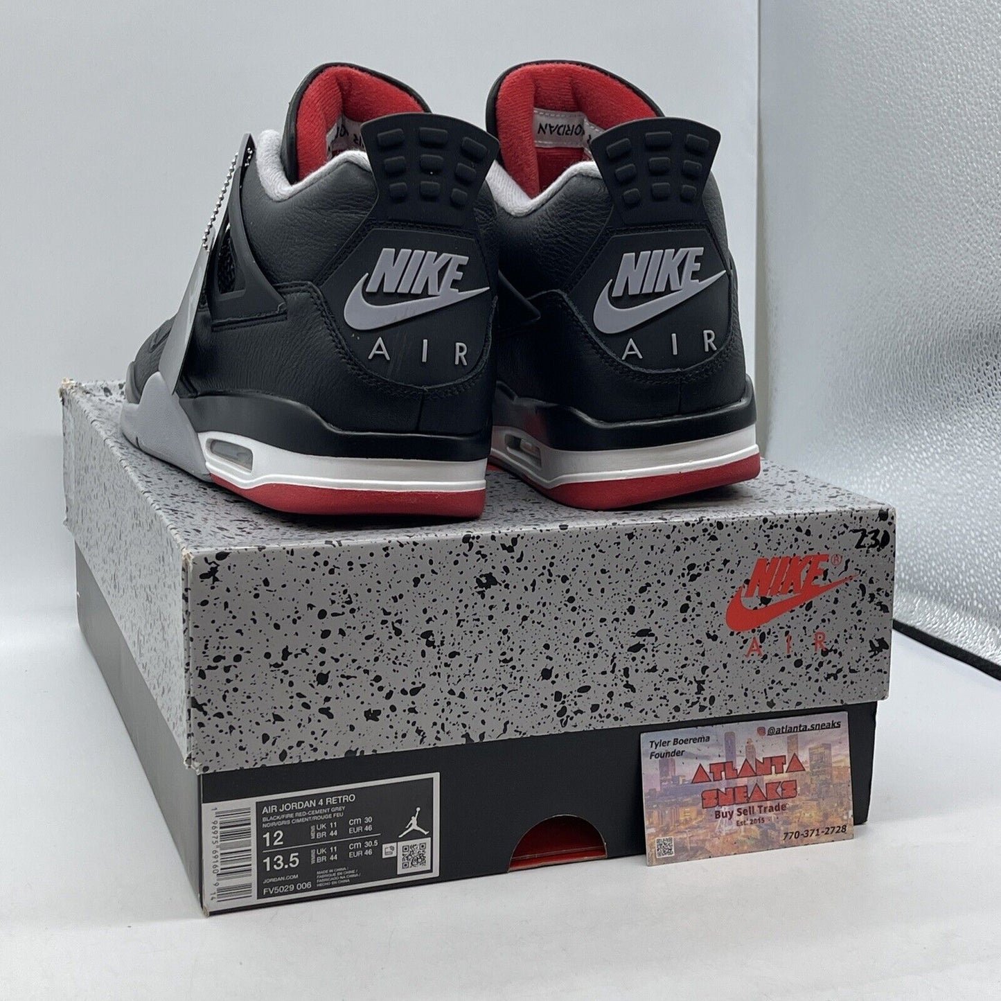 Size 12.5 - Air Jordan 4 Retro Bred Reimagined Black Leather Red (FV5029-006)