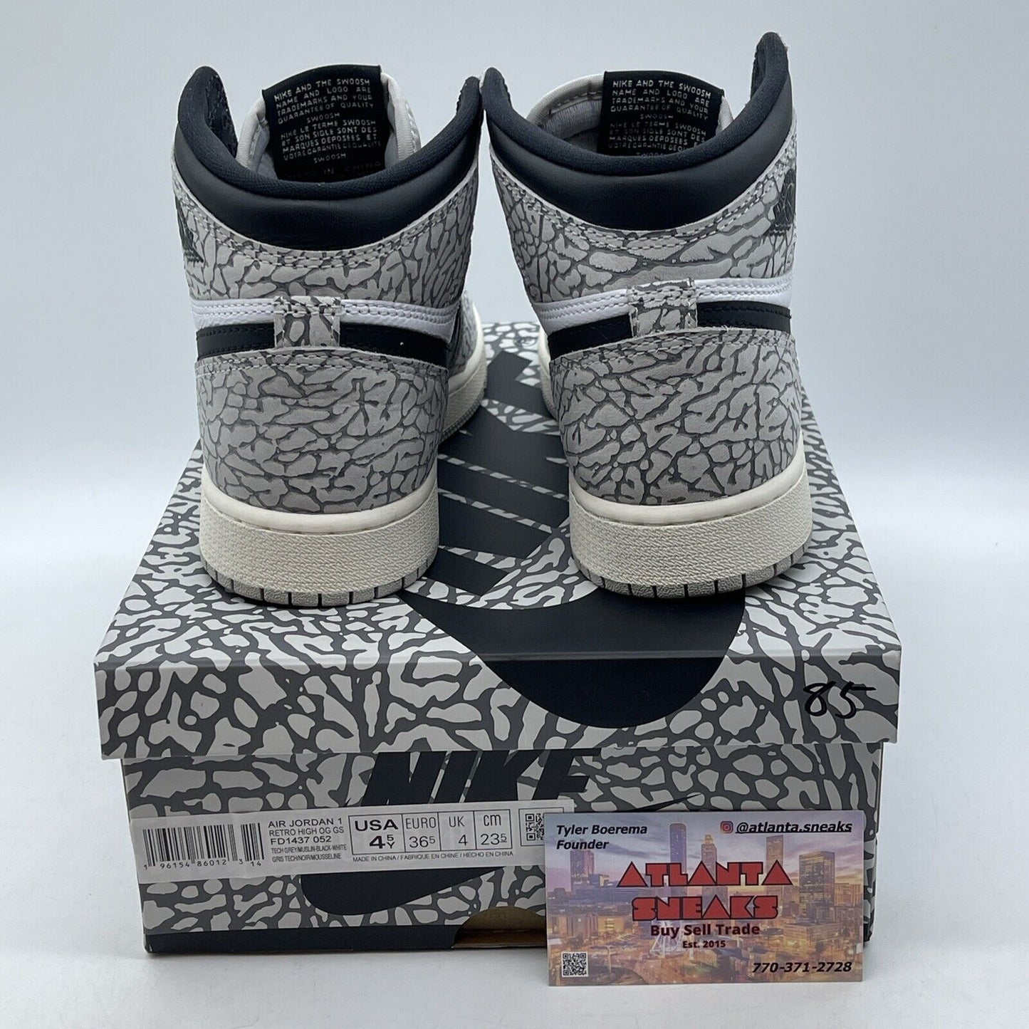 Size 4.5Y - NIKE AIR JORDAN 1 RETRO HIGH OG WHITE CEMENT BLACK (FD1437-052)