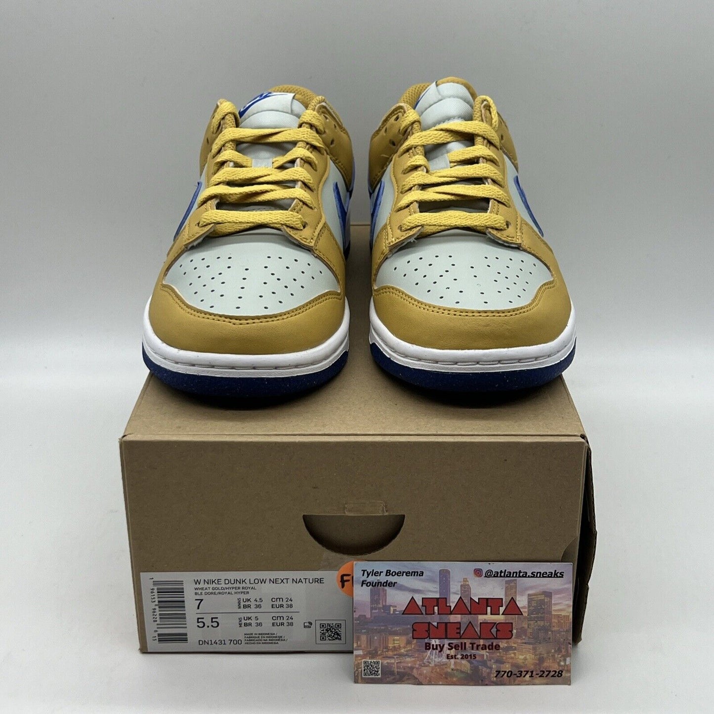 WMNS SZ 7 NIKE DUNK LOW NEXT NATURE WHEAT GOLD HYPER ROYAL (DN1431-700) Og All