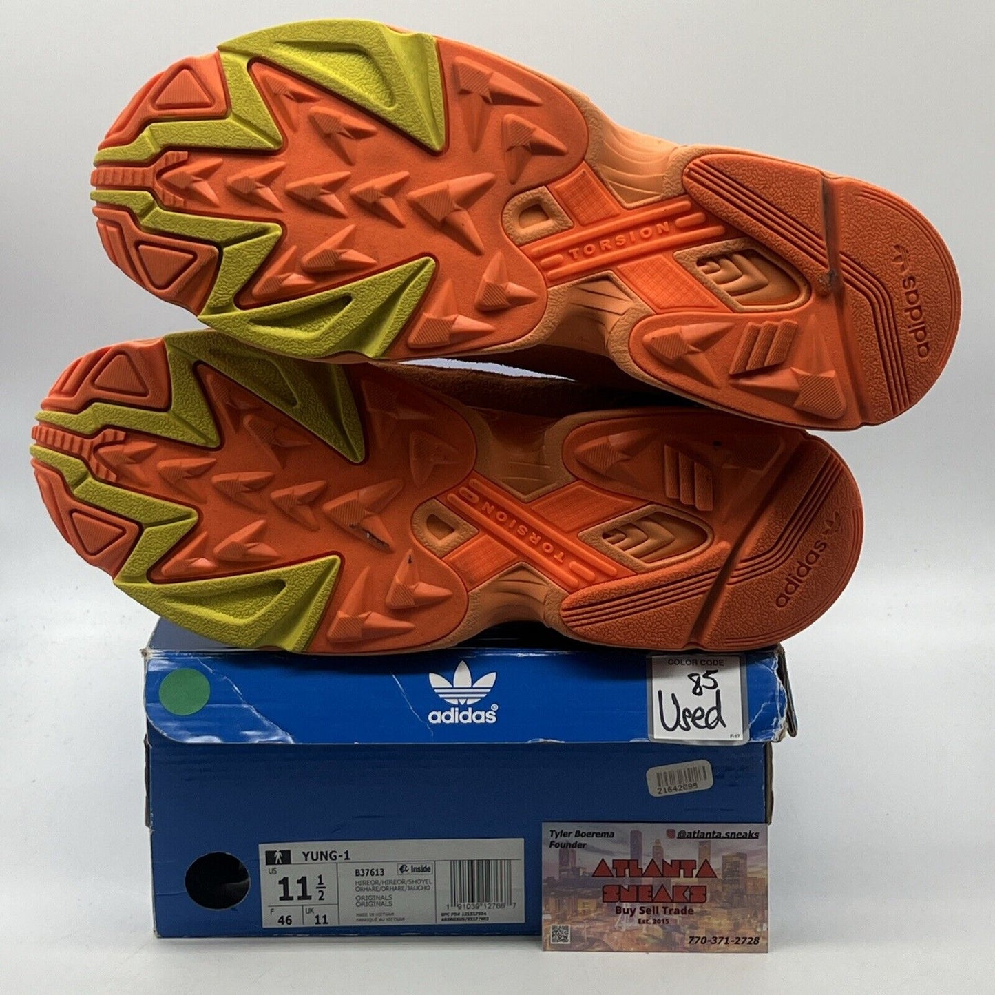 Size 11.5 - adidas Yung-1 Hi-Res Orange Navy Suede Yellow (B37613)