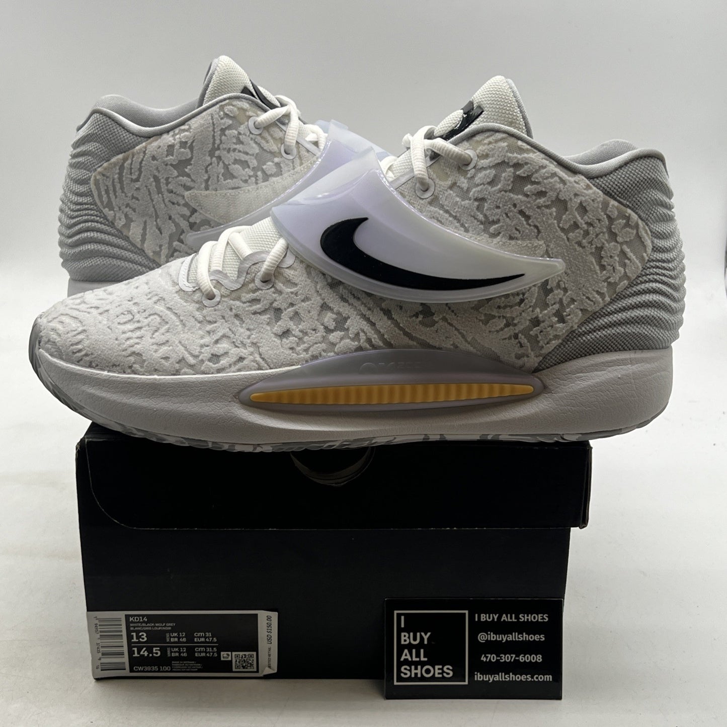 Size 13 - Nike KD 14 'Home' White Wolf Grey (CW3935-100)