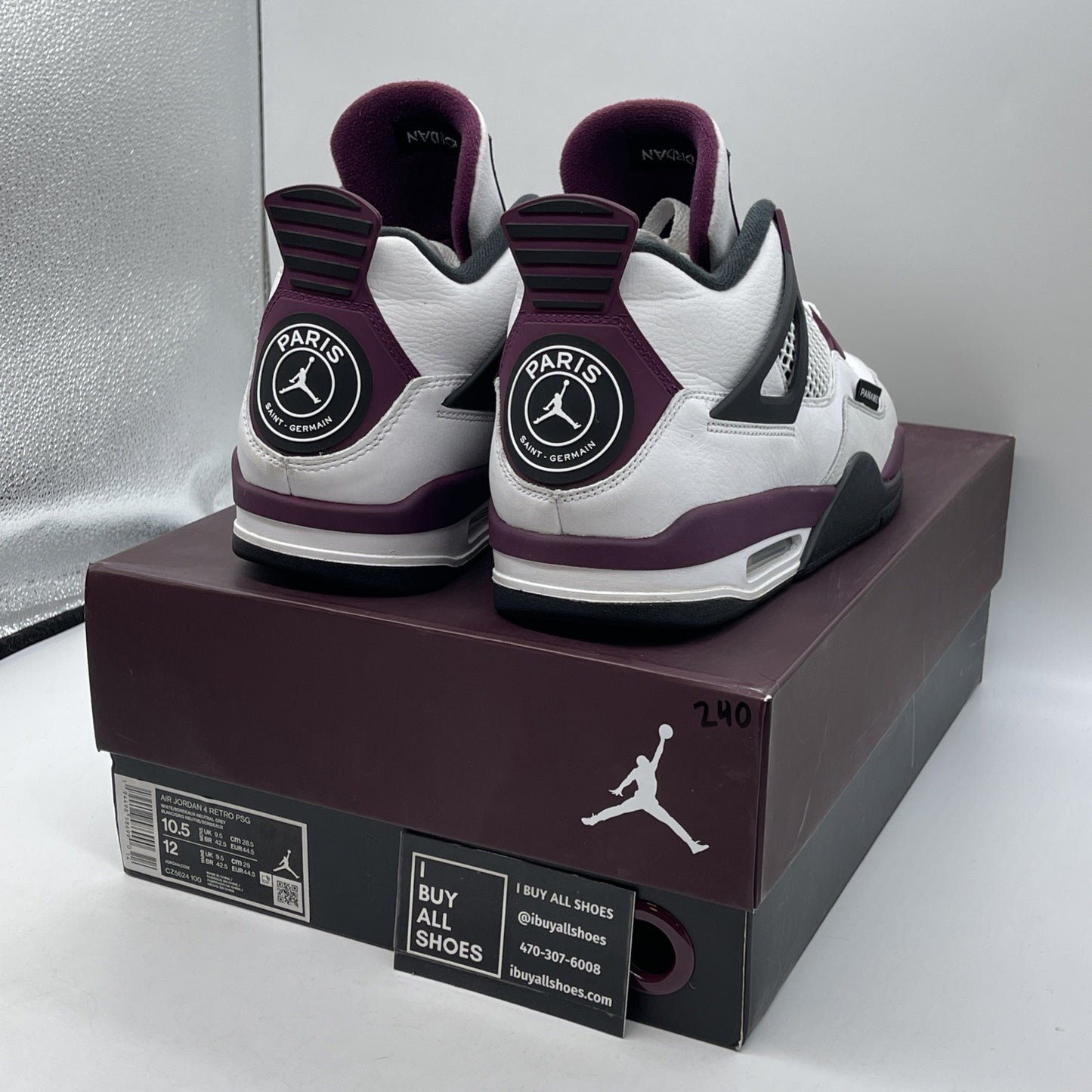 Size 10.5 - Jordan 4 Retro x Paris Saint-Germain Bordeaux White (CZ5624-100)