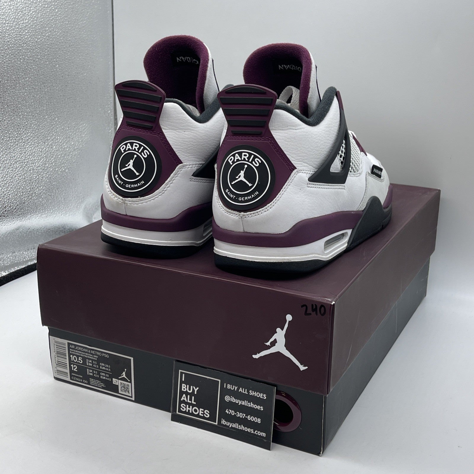 Size 10.5 - Jordan 4 Retro x Paris Saint-Germain Bordeaux White (CZ5624-100)