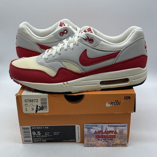 Size 9.5 - Nike Air Max 1 OG Vintage Red Grey White Suede (554717-160)