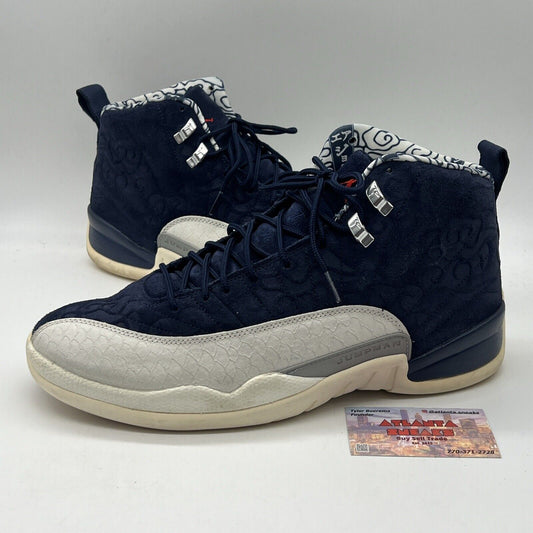 Size 13 - Air Jordan 12 Retro International Flight Suede White Navy Silver