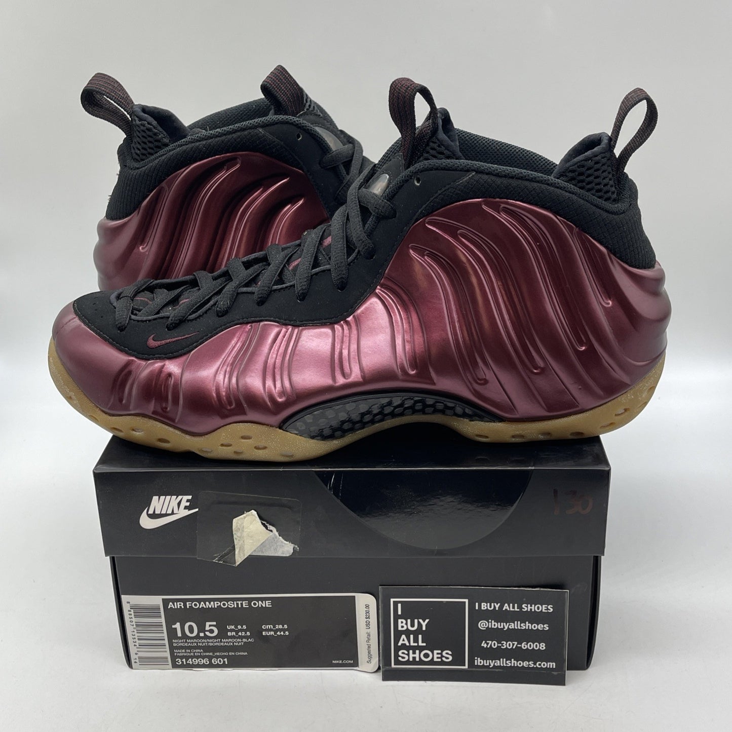 Size 10.5 - Nike Air Foamposite One Night Maroon Black Suede (314996-601)
