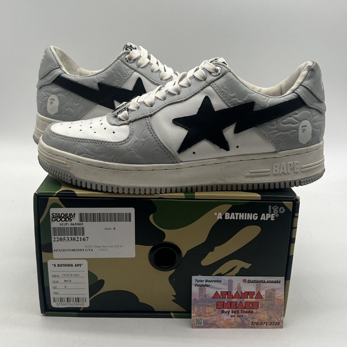 Size 8 - A bathing ape Bapesta Black White Silver Leather (1H70191002)