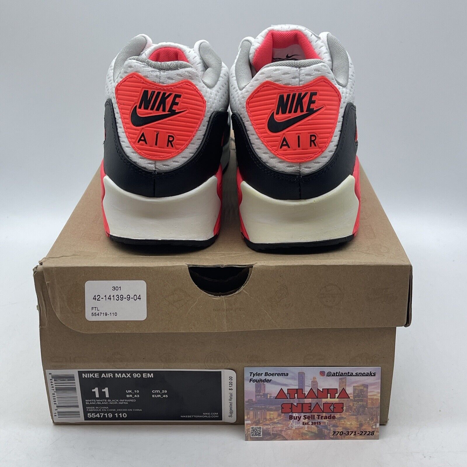 Size 10 - Nike Air Max 90 Em White Pink Black Leather (554719-110)