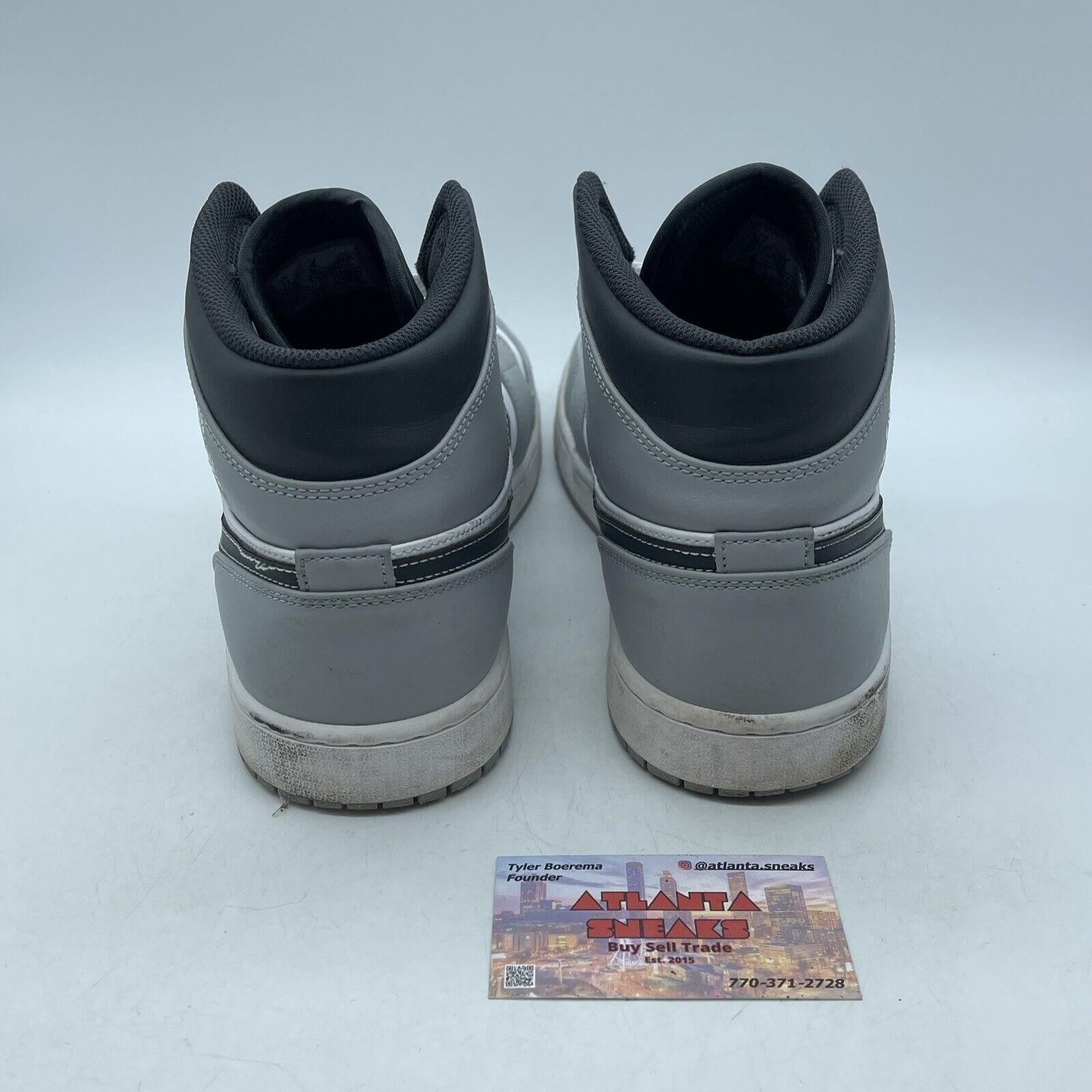 Size 12 - Jordan 1 Mid Light Smoke Grey Black White Leather (554724-078)