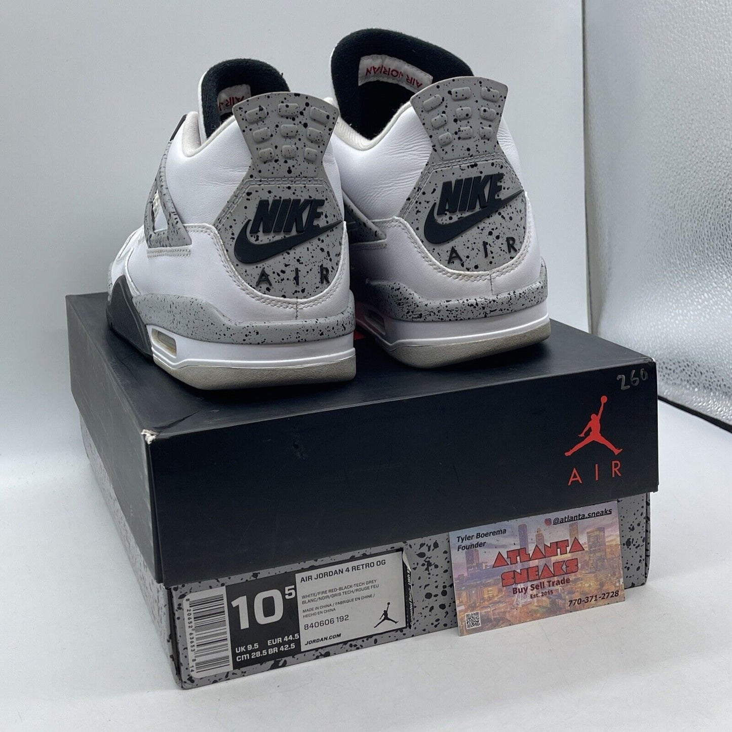 Size 10.5 - Jordan 4 Retro OG Mid White Cement Black Grey Leather (840606-192)