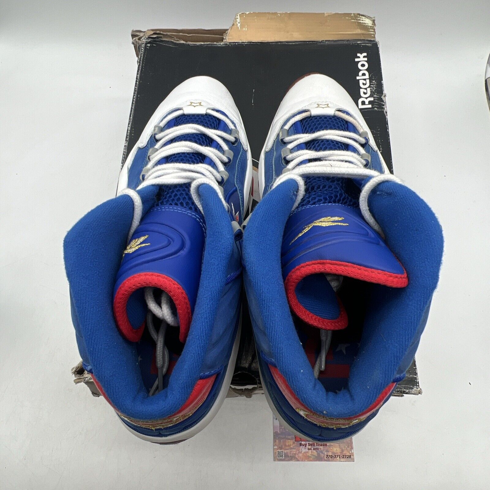 Size 13 - Reebok Question Mid Packer Shoes Blue White Red Leather (J99077)