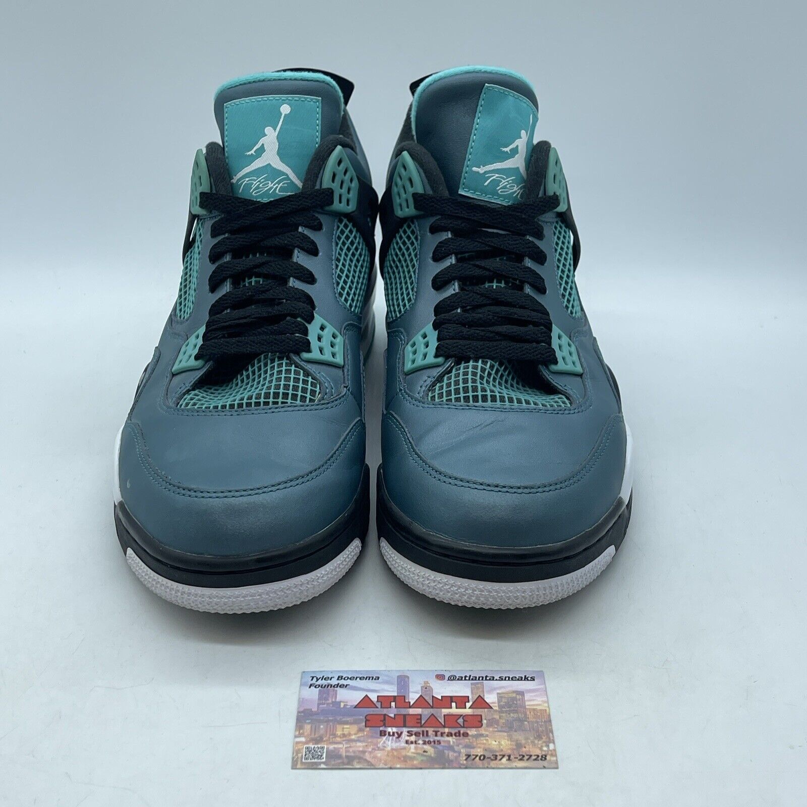 Size 12 - Air Jordan 4 Retro Teal Blue Black White Leather (705331-330)
