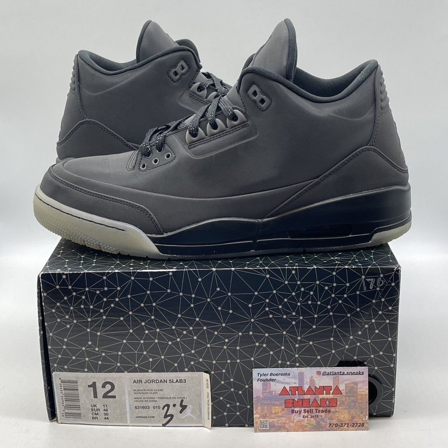 Size 12 - Air Jordan 3 5Lab3 Reflective Black Leather (631603-010)