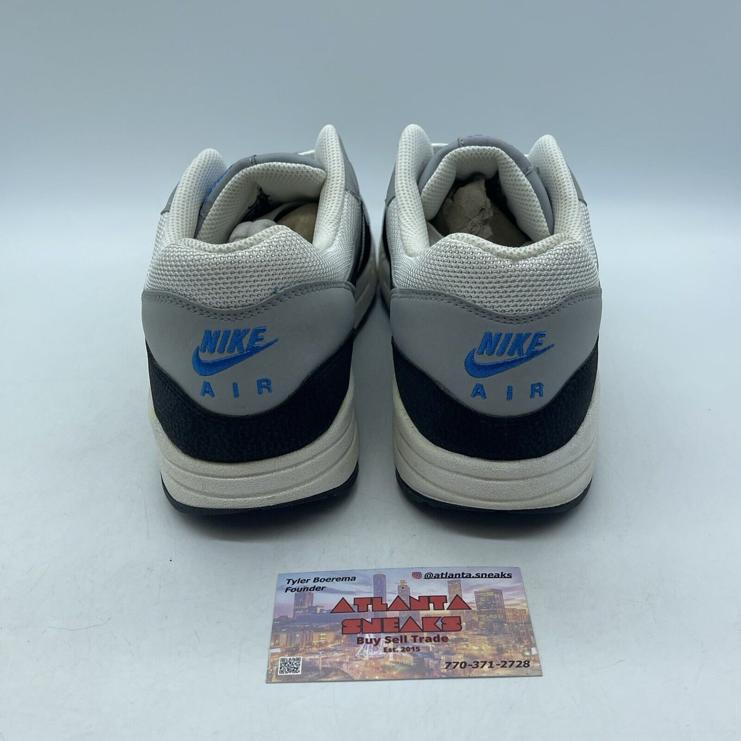 Size 11 - Nike Air Max 1 Essential Wolf Grey White Blue Suede (537383-104)