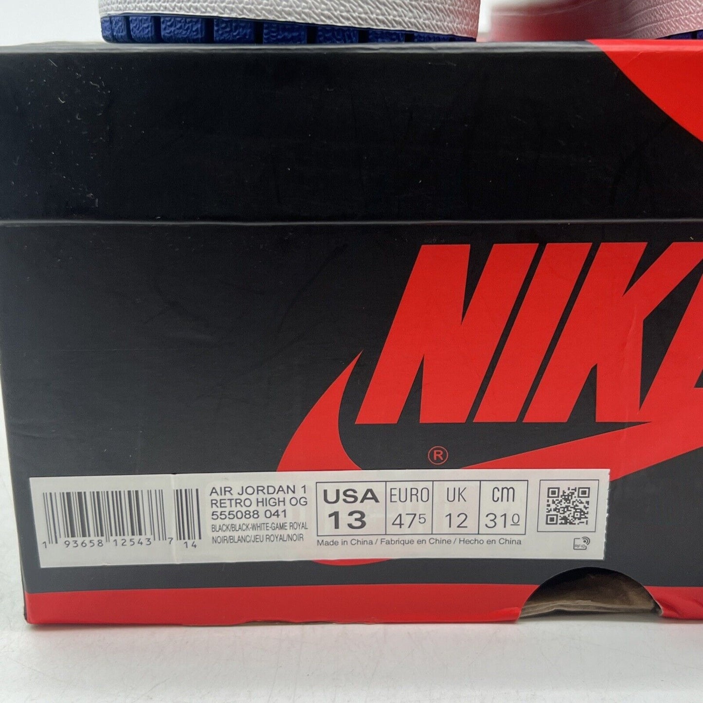 Size 13 - Jordan 1 Retro OG High Royal Toe White Black Leather  (555088-041)