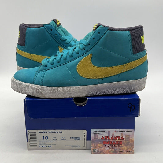 Size 10 - Nike Blazer Premium Sb Blue White Suede Yellow (314070-332)