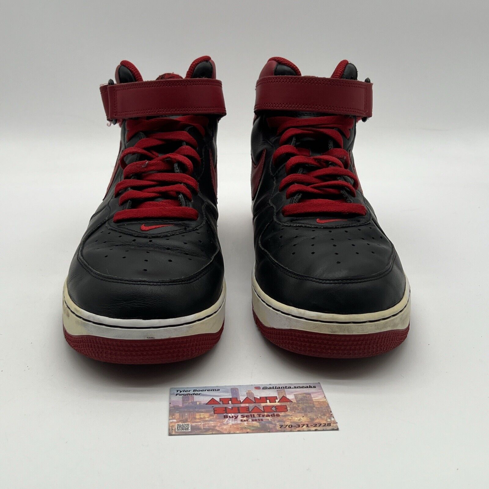 Size 13 -Nike Air Force 1 Mid 2006 Black Varsity Red Bred White Men (313643-061)