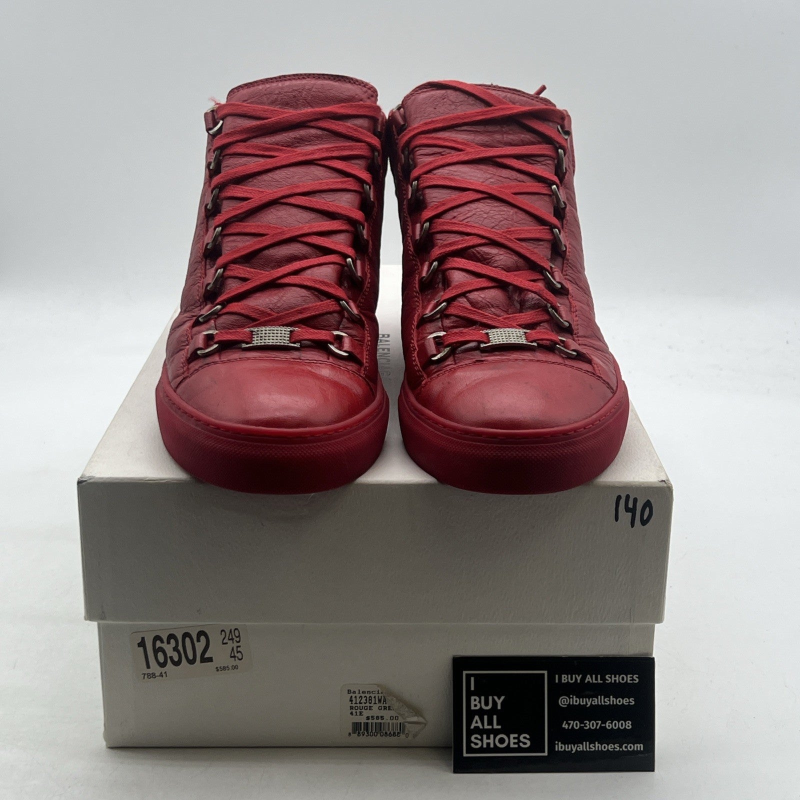 Size 41 - Balenciaga Arena Red Leather High Top Sneakers