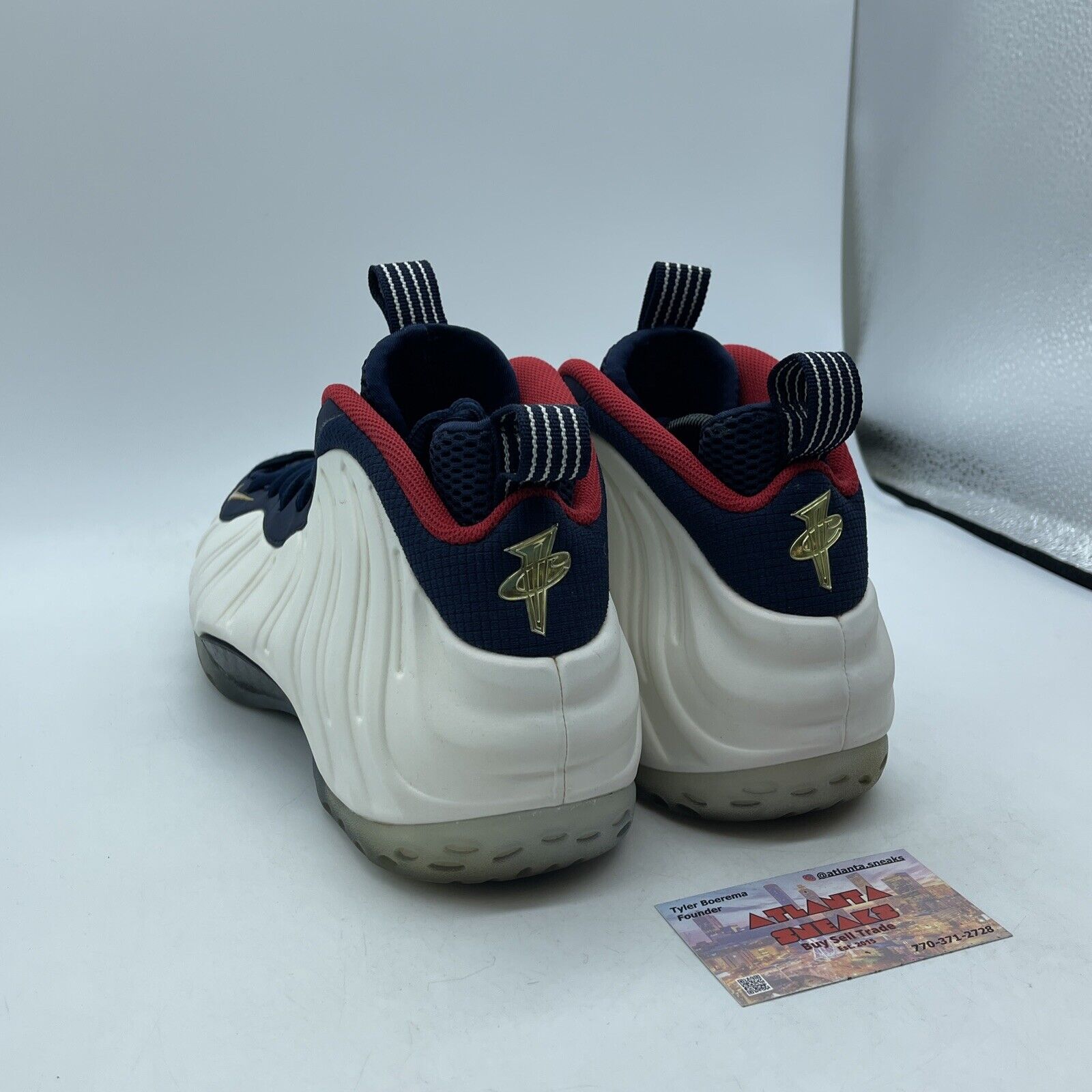 Size 10.5 - Nike Air Foamposite One PRM Olympic White Gold Blue (575420-400)