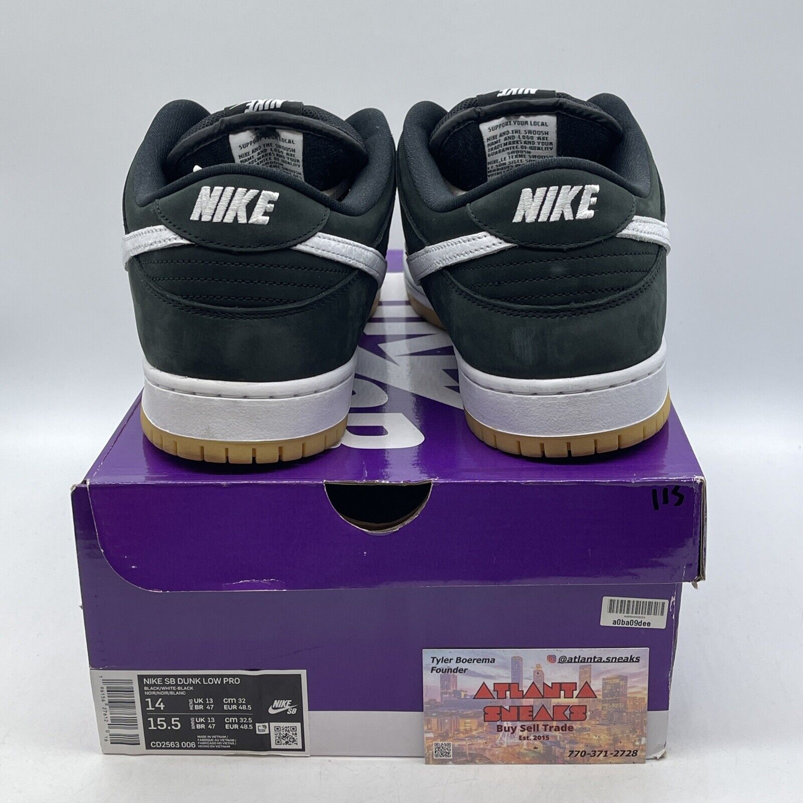 Size 14 - Nike Dunk Low SB Black Gum Suede White Brown Leather (CD2563-006)