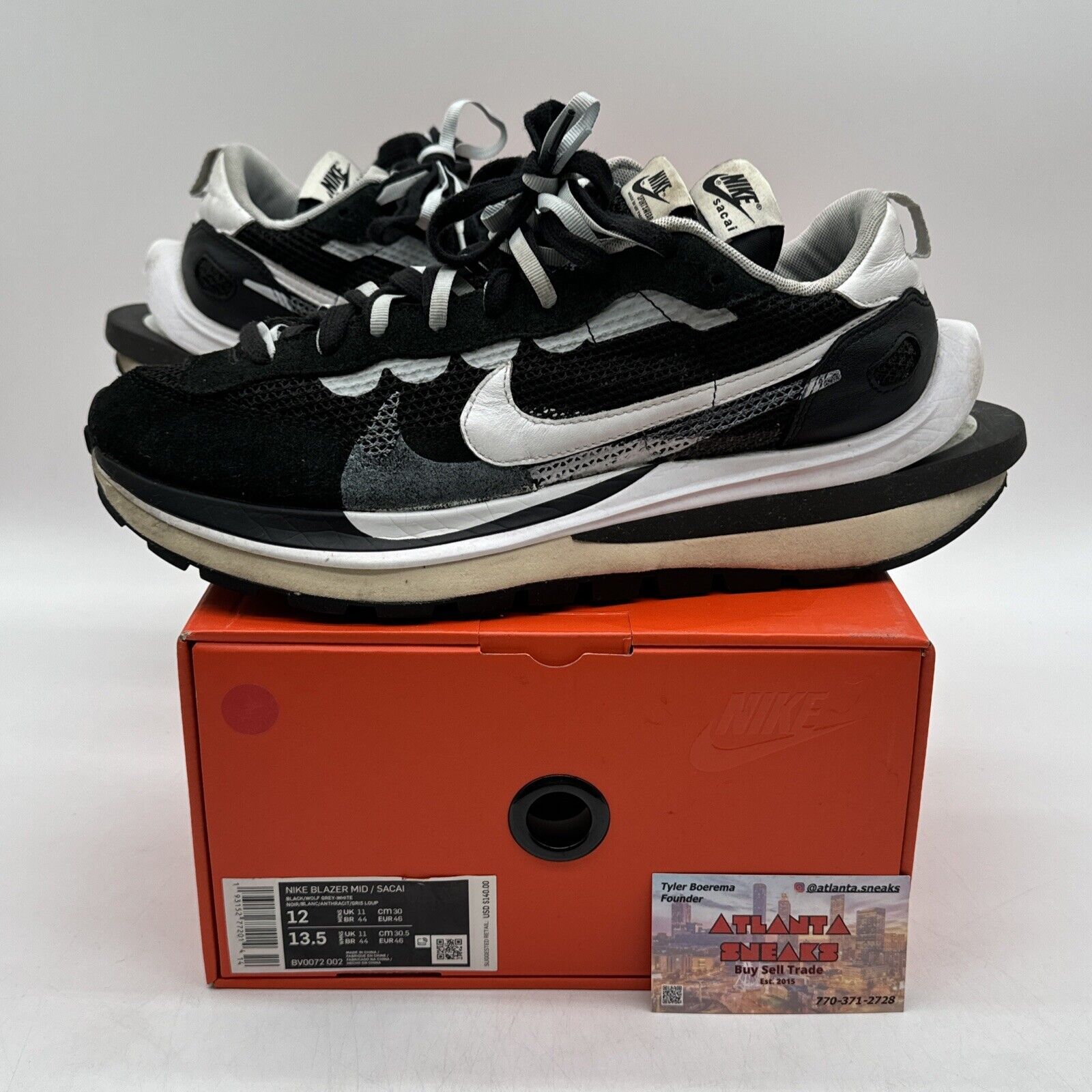 Size 12 - Nike sacai x VaporWaffle Black White Leather See Thru Cream White