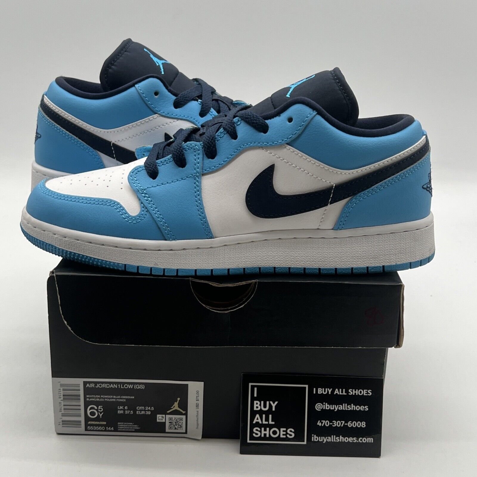 Size 9.5 - Air Jordan 1 Low UNC 2021 Black/University Blue/White (553560-144)