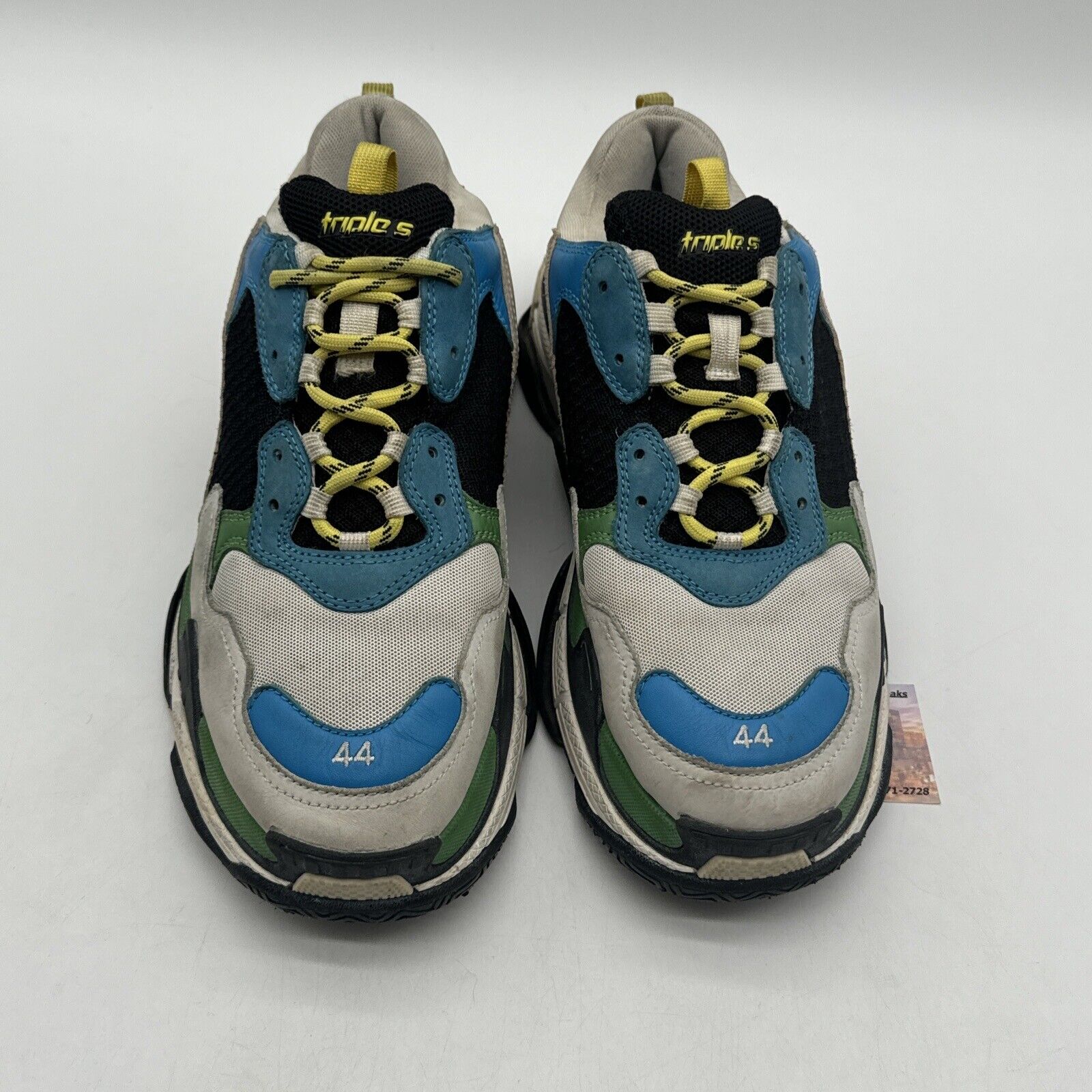 Size 11 - Balenciaga Triple S Light Gray Blue Green Sz 44 Yellow Nylon Suede