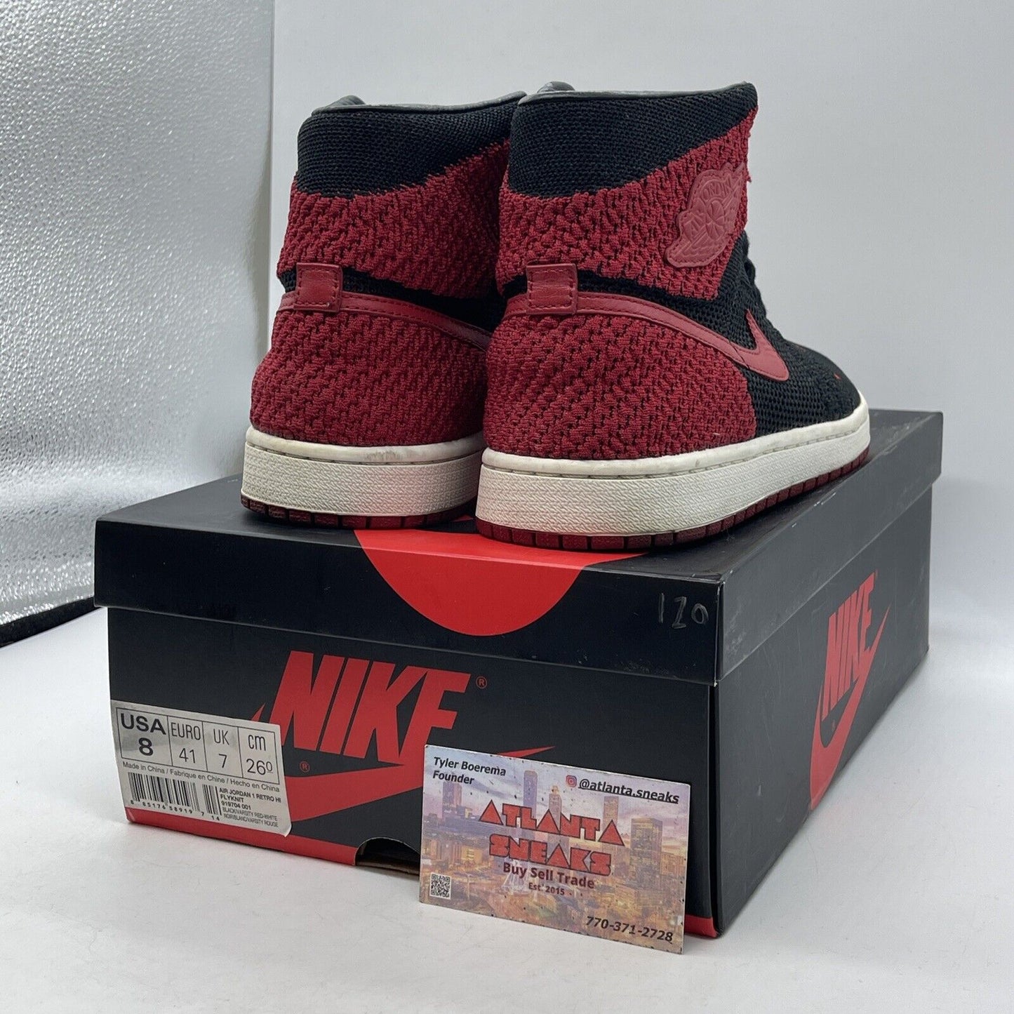 Size 8 - Air Jordan 1 Retro OG Flyknit High Bred Red Black Suede (919704-001)