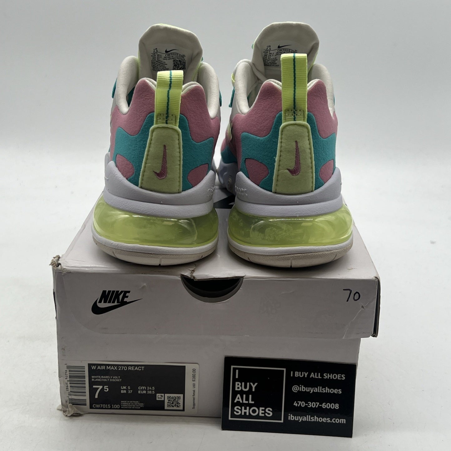 Size 7.5 - Nike Air Max 270 React Pastel W (CW7015-100)