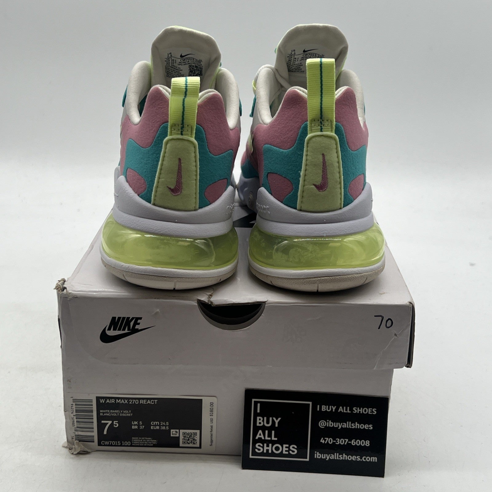 Size 7.5 - Nike Air Max 270 React Pastel W (CW7015-100)