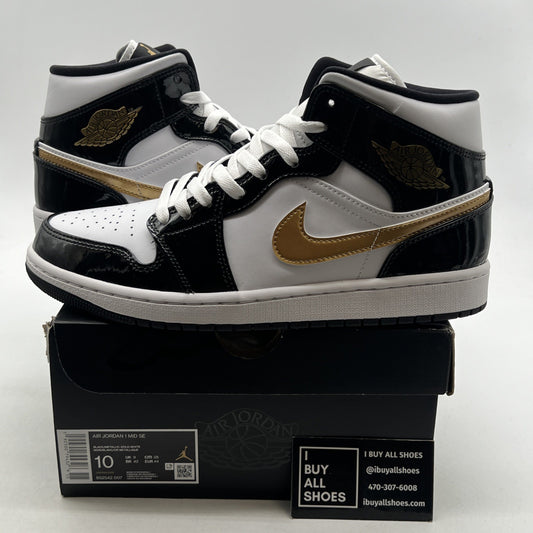 Size 10 - Air Jordan 1 Mid SE Patent Black Gold (852542-007)