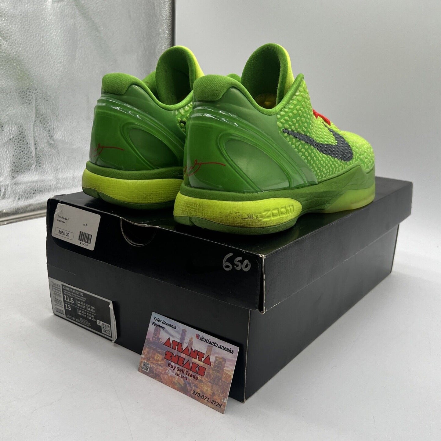 Size 11.5 - Nike Zoom Kobe 6 Protro Low Grinch Black Green Red (CW2190-300)
