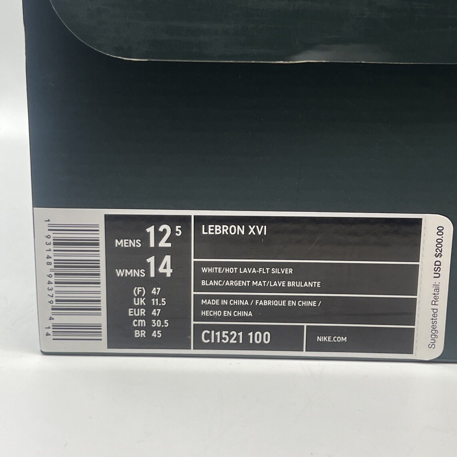 Size 12.5 - Nike LeBron 16 Air Tech Challenge Hot Lava White Brand New Og All