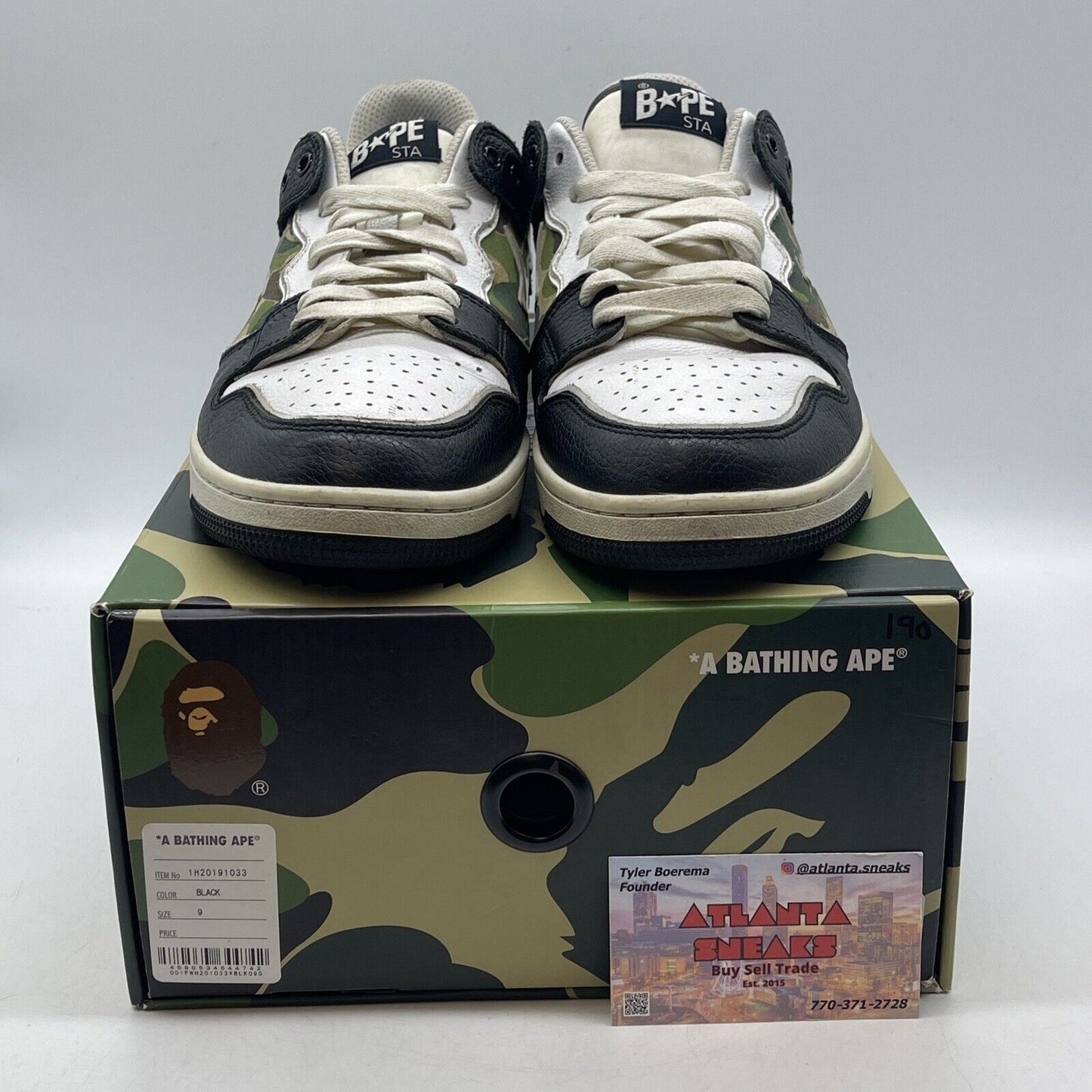 Size 9 - A Bathing Ape Sk8 Sta Black Camo White Black  Leather (1H20191033)