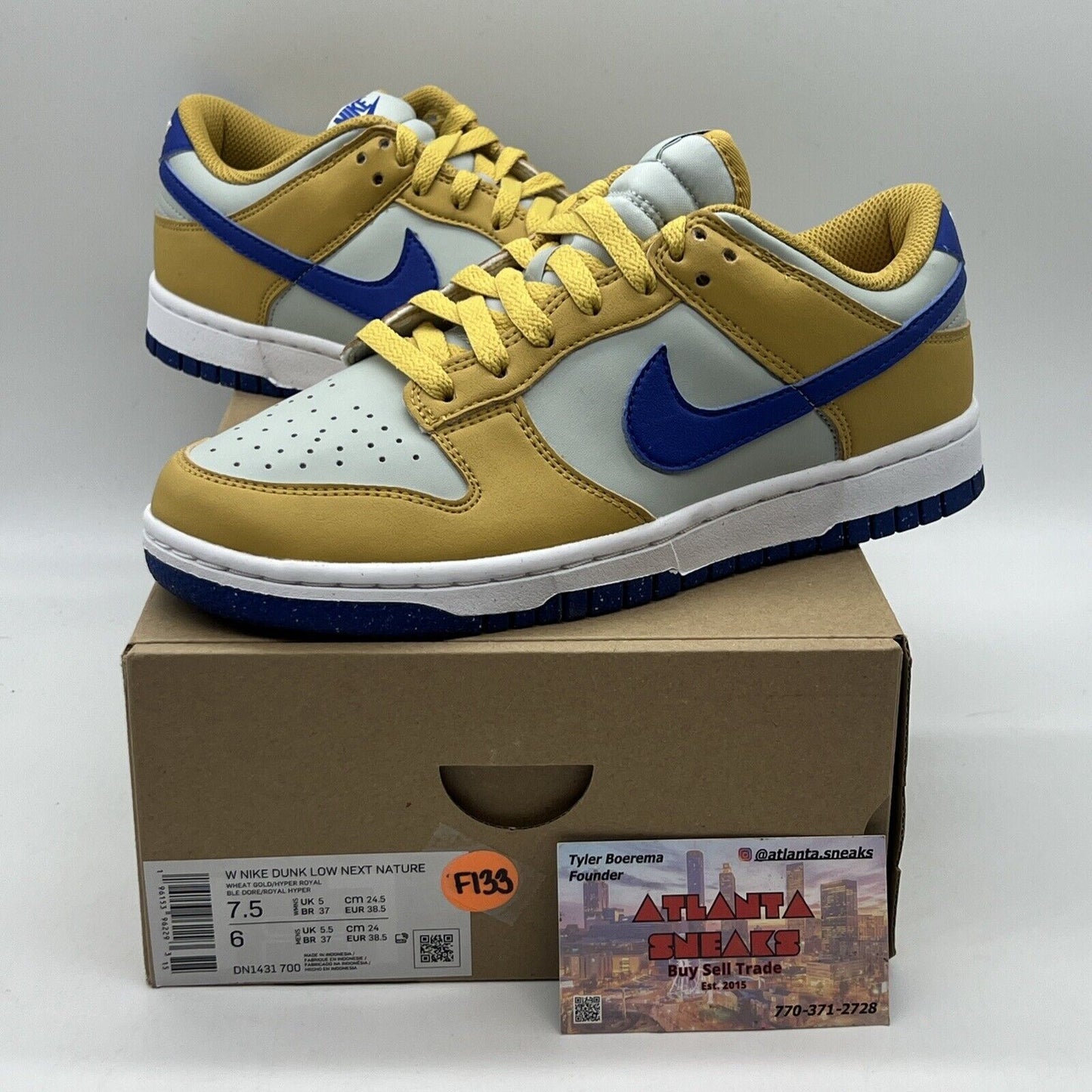 WMNS SZ 7.5 NIKE DUNK LOW NEXT NATURE WHEAT GOLD HYPER ROYAL (DN1431-700) Og All