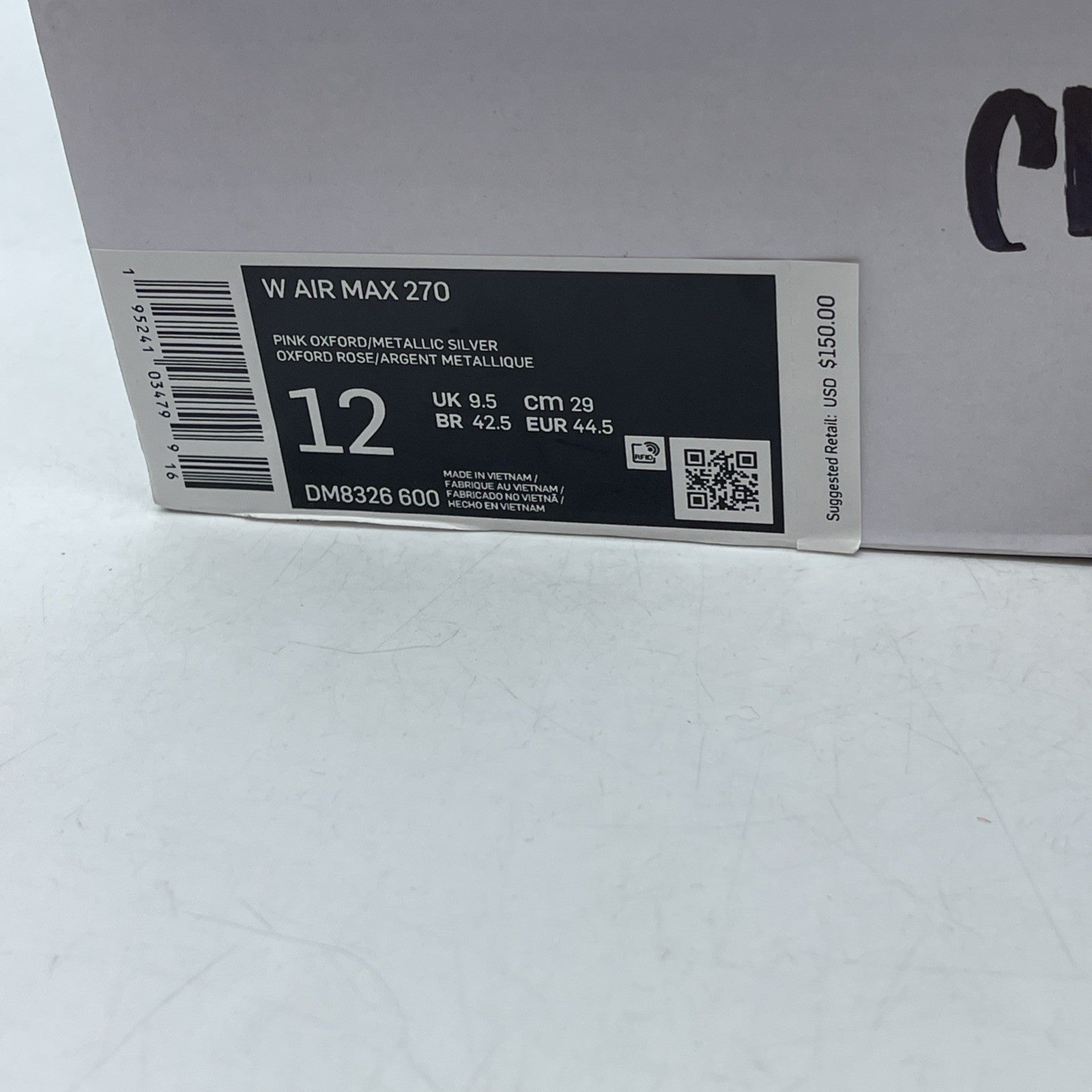 Size 12W - Nike Air Max 270 Pink Oxford Metallic Silver (DM8326-600)