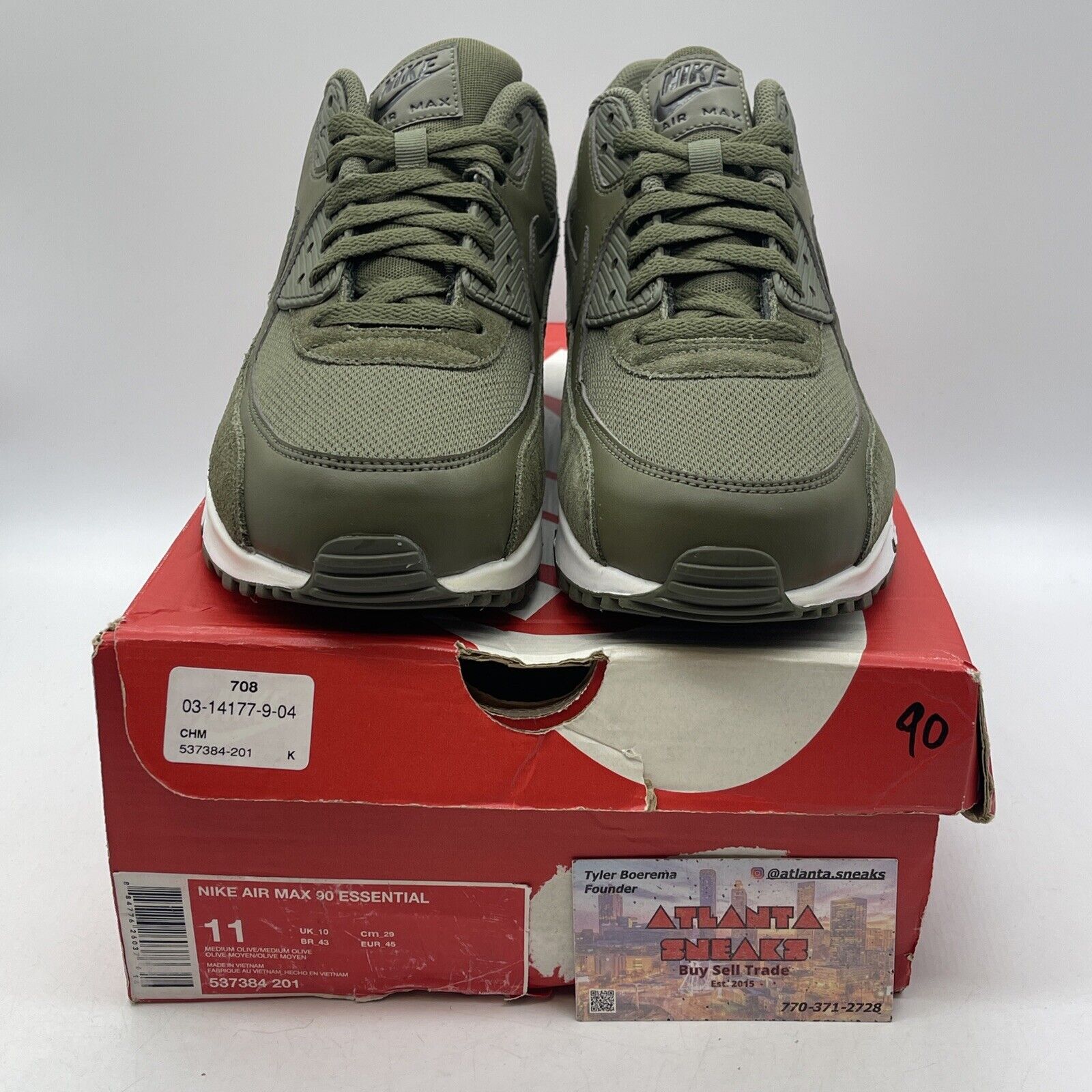 Size 11 - Nike Air Max 90 Essential Green Suede Leather Black (537384-201)