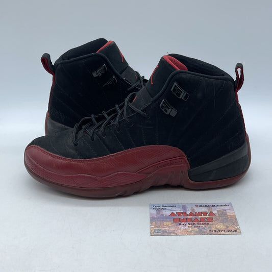 Size 6.5Y GS) - Jordan 12 Retro 2009 Mid Flu Game Black Suede Red (153265-065)