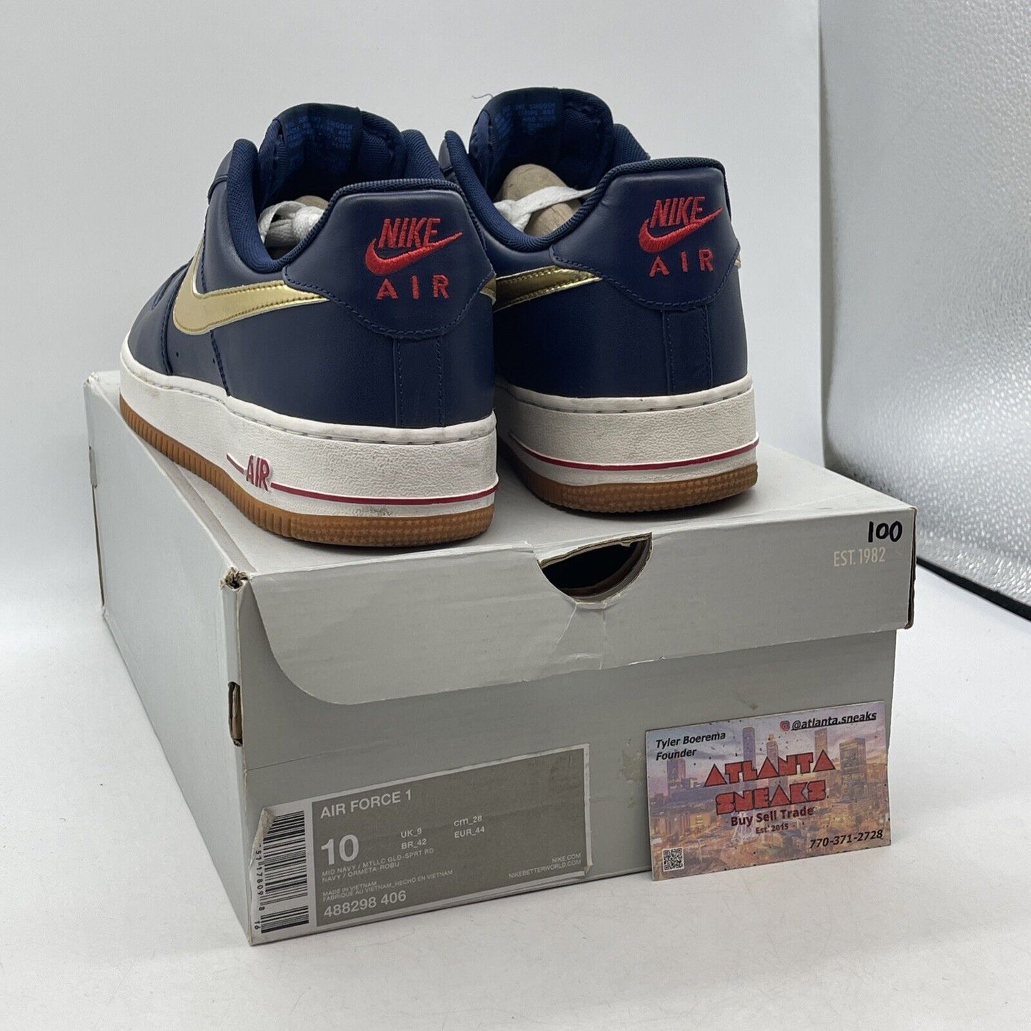 Size 10 - Nike Air Force 1 USA Blue Gold Red White Leather  (488298-406)