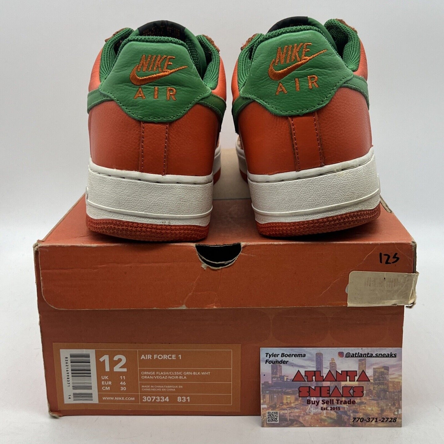 Size 12 - Nike Air Force 1 Carnival Orange Green Black Leather (307334-831)