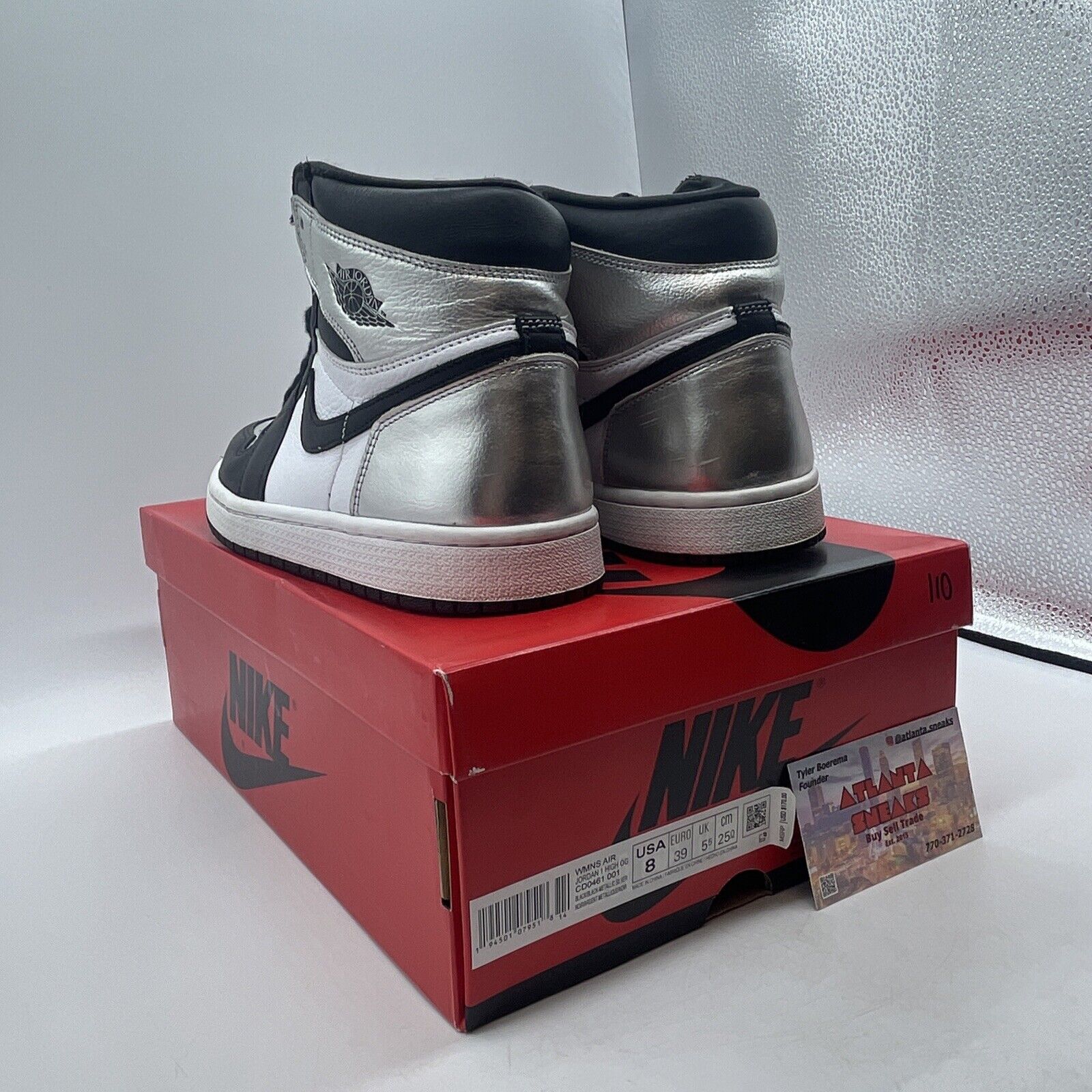 Size 8 - Jordan 1 High OG Metallic Silver White Black Leather (CD0461-001)