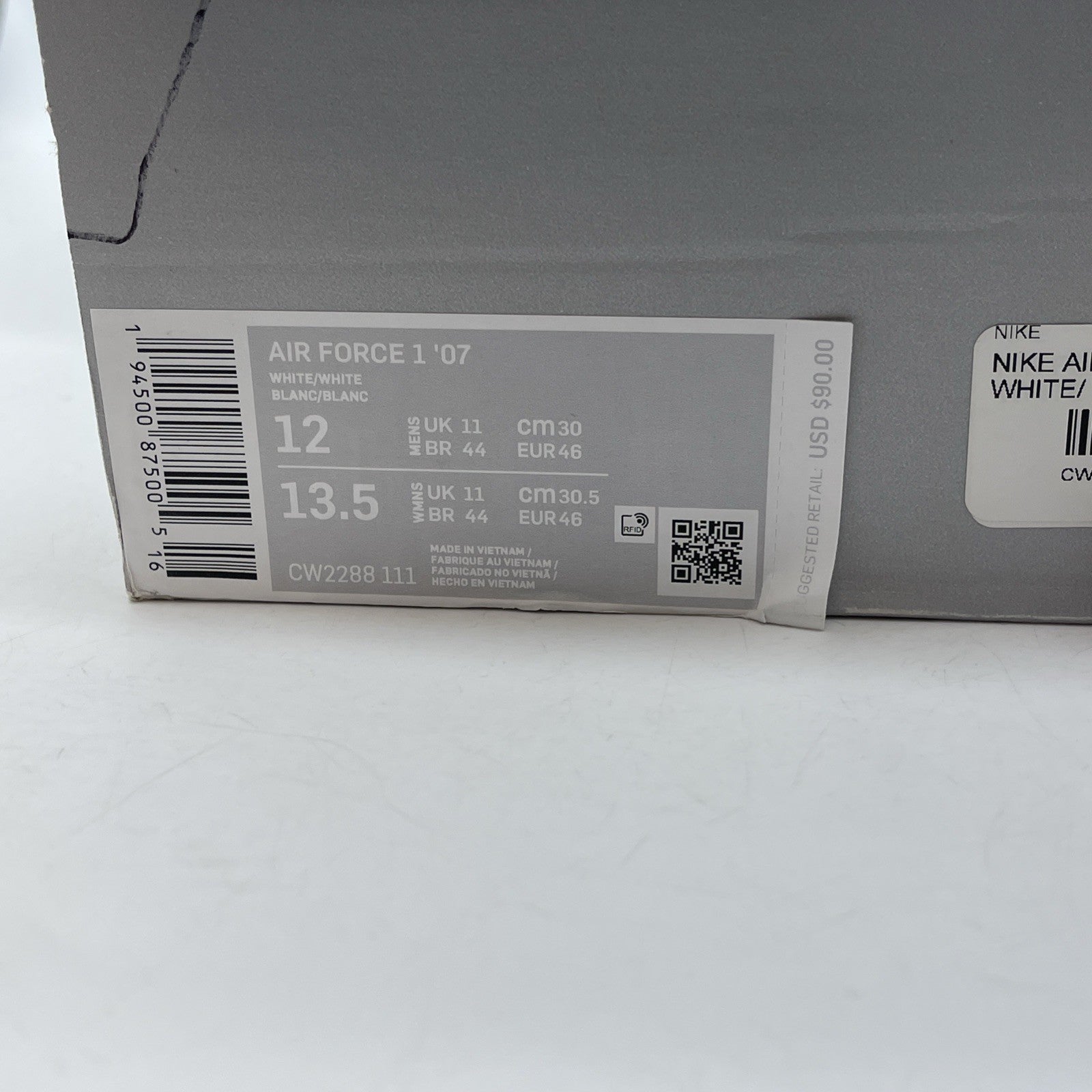 Size 12 - Nike Air Force 1 '07 Low Triple White Leather (CW2288-111)