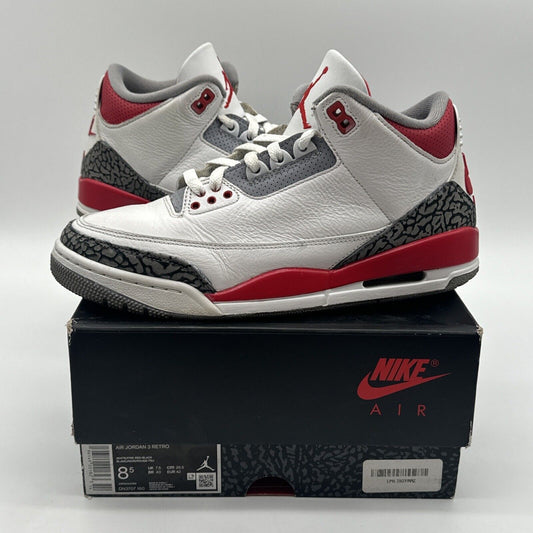 Size 8.5 - Jordan 3 Retro Mid Fire Red White Leather Elephant OG Grey With Box