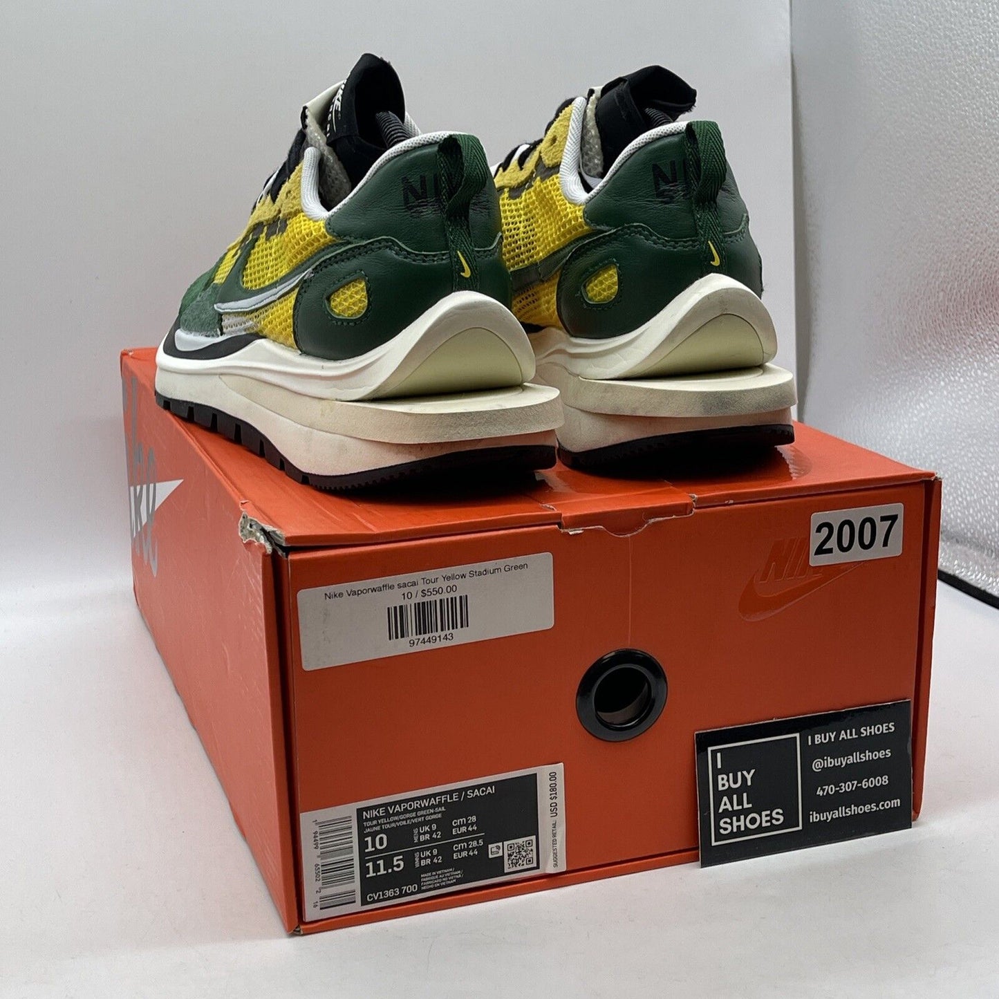 Size 10 - Nike sacai x VaporWaffle Tour Yellow Green Suede (CV1363-700)